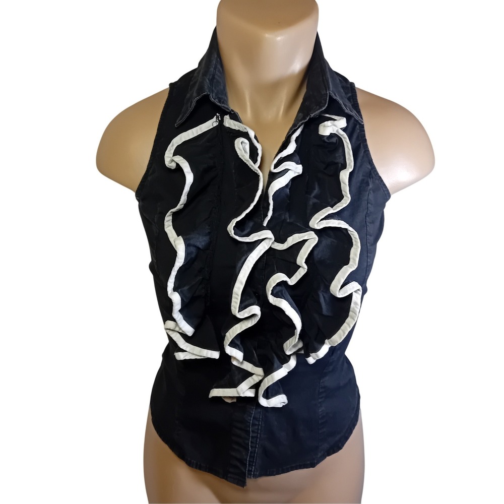 Vintage 90s/ Y2K Ruffle Corset Sleeveless Top Vest Corporate Goth Emo Fits XS/S